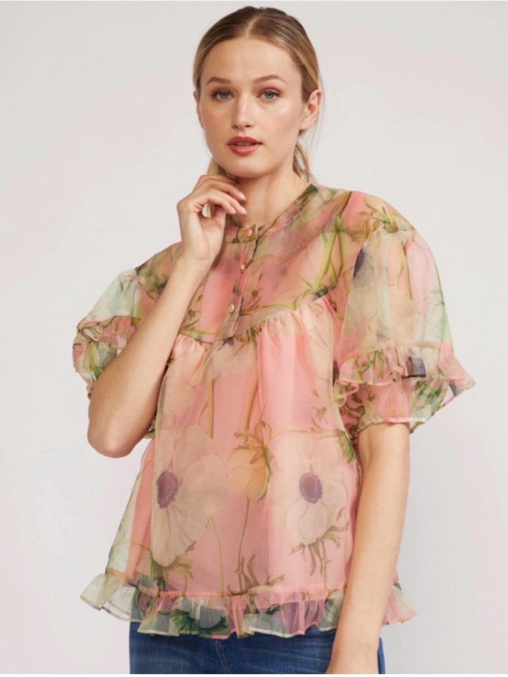 NWOT Cynthia Rowley Poppy Organza Blouse Size Large